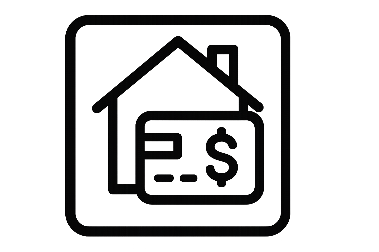 Crea un ícono en blanco y negro para representar el concepto "Paga en Casa". Debe ser un ícono de dimensiones cuadradas, las líneas de contornos deben ser gruesas. NO Debe contener Texto.