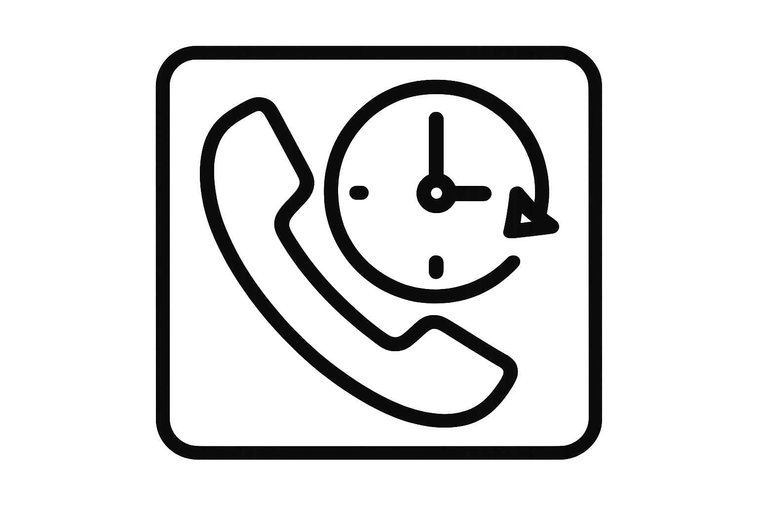 Crea un ícono en blanco y negro para representar el concepto "Soporte Telefónico 24/7". Debe ser un ícono de dimensiones cuadradas, las líneas de contornos deben ser gruesas. NO Debe contener Texto.